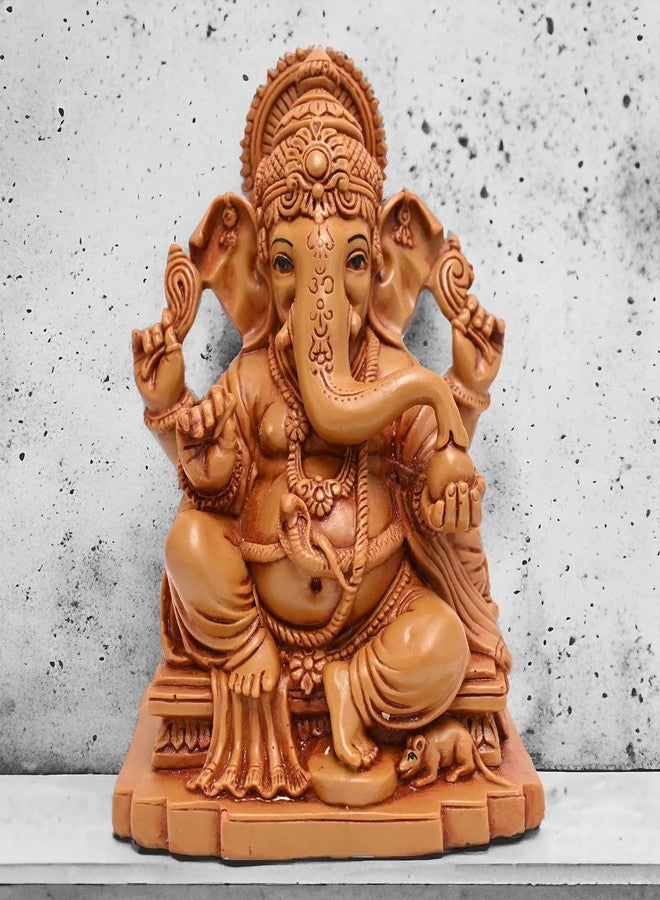 KariGhar Ganesh Ji/Ganpati Bappa 5.5 Inches Idol Perfect For Home/Puja Ghar/Decoration & Gifting (7 X 10 X 14 Cm) D0067, Brown - Image 2